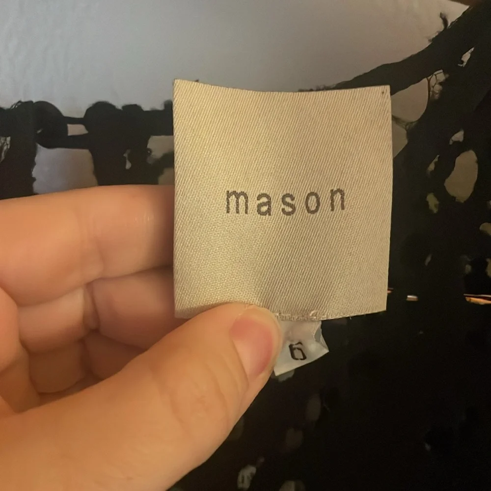 [Mason] Black Sheer Appliqué Blouse - Size Medium